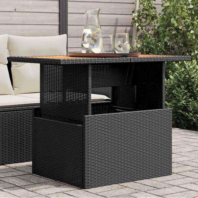 vidaXL Gartentisch aus Polyrattan und Akazienholz in Schwarz, B/T/H: 100 x 55 x 73 cm - Bild 1