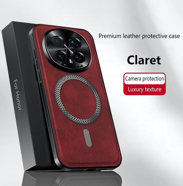 Honor Magic 8 und Magic 8 Pro Leder Handyhülle mit Magnetverschluss, wasserdicht und stoßfest, Farbe: Rot - Bild 1