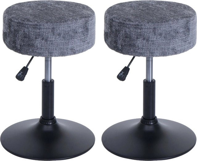 PROREGAL 2er-Set Sitzhocker höhenverstellbar und drehbar aus Chenille Stoff in Dunkelgrau, Durchmesser: 37 cm, Sitzhöhe: 45-57 cm - Bild 1