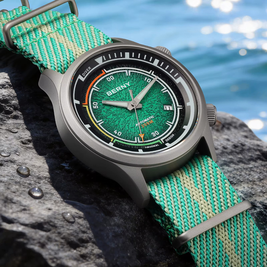 BERNY Herren-Taucheruhr, Titan, Automatik, Saphirglas, 20 ATM, Textil/NATO - Bild 6