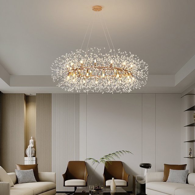 JIANKEXING Löwenzahn-Pendelleuchte aus Kristall und Metall in Gold/Messing für Wohnzimmer und Schlafzimmer - Bild 1