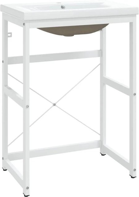 vidaXL Badezimmer-Waschtischgestell aus Eisen mit glasiertem Keramik-Waschbecken in Weiß, B: 83 cm, T: 38 cm, H: 38 cm - Bild 1