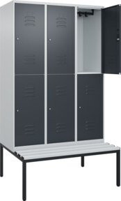 C+P Doppelstock-Spind Classic PLUS Sitzbank mit 3 Abteilen und Zylinderschloss, B/T/H: 212 x 120 x 81,5 cm, Kunststoff und Stahl, Grau/Anthrazit/Schwarz - Bild 1