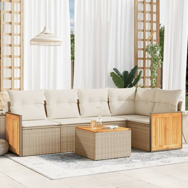 Vidaxl 6-teiliges Gartenmöbel-Set aus Polyrattan mit Kissen in Beige - Bild 1