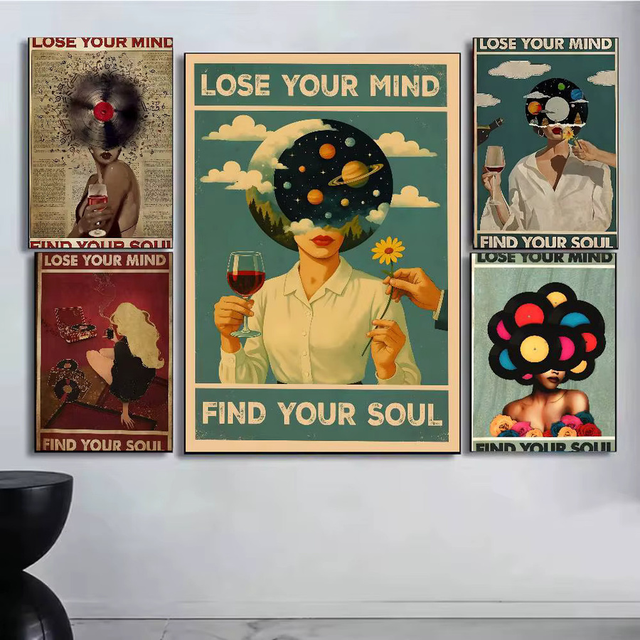 F-Flyhaw Vintage Poster Lose Your Mind Find Your Soul Selbstklebender Wandaufkleber Mehrfarbig B: 20 cm, H: 20 cm - Bild 5