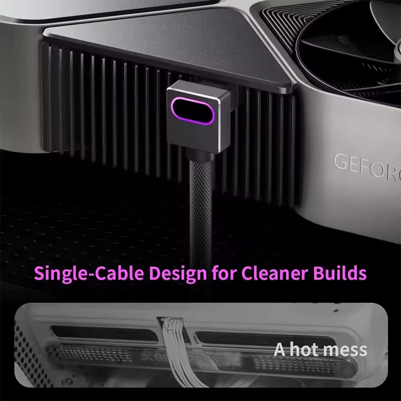 UPSIREN Modulares 12VHPWR GPU Kabel mit ARGB 5V 3Pin, 18AWG, rechtwinkliges 90 Grad Stecker-zu-Stecker-Design, Schwarz oder Weiß - Bild 1