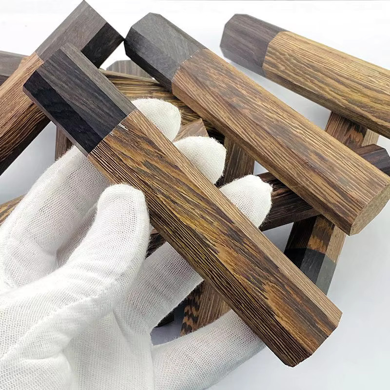 Achteckiger Messergriff aus Wenge- und Ebenholz in Braun für DIY Damastmesser-Griffe - Bild 2