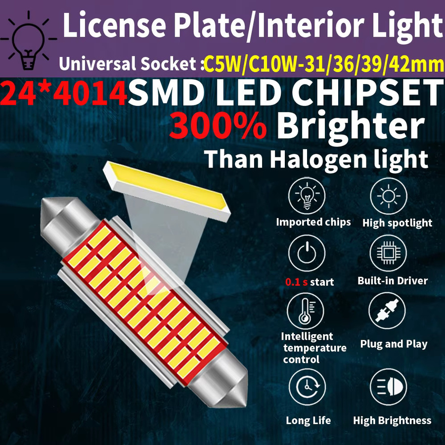 Neallor 2er Set LED Innenbeleuchtung für Fahrzeuge, C5W C10W Glühbirnen in Transparent, passend für Dome- und Leselampen - Bild 4