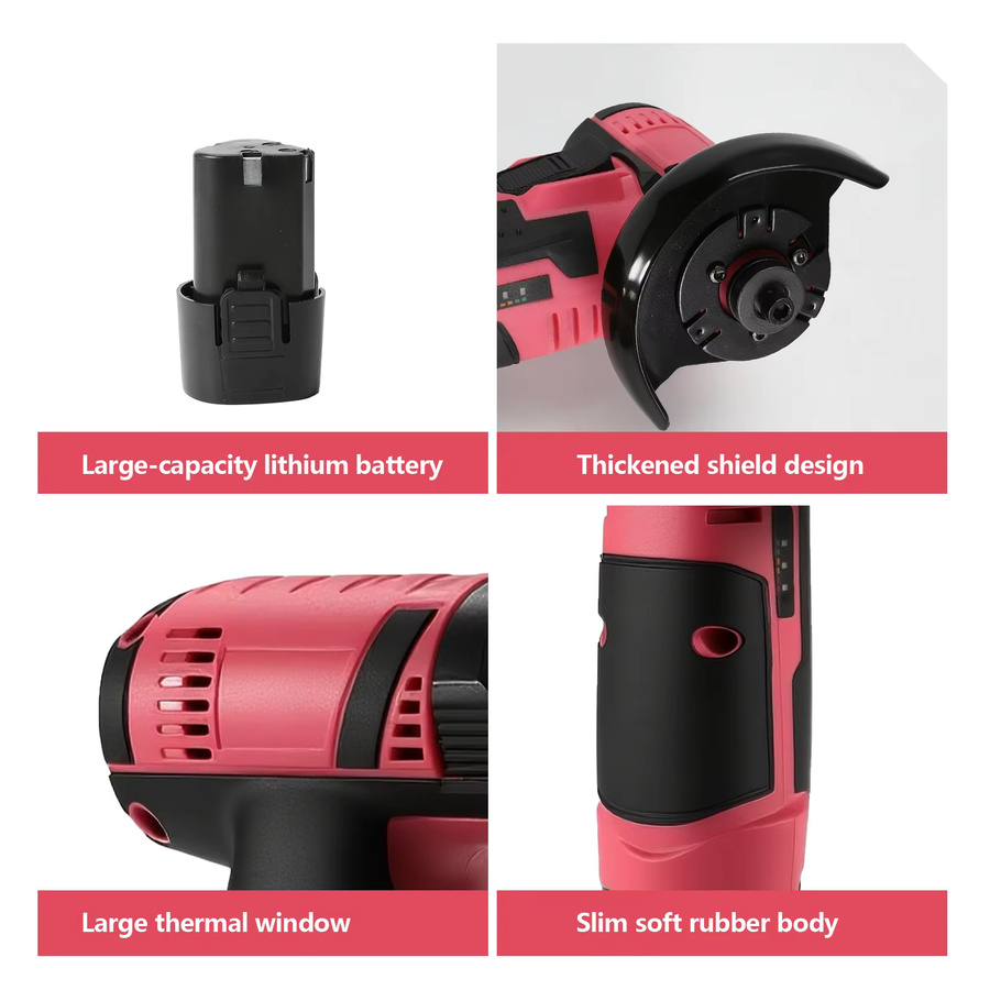 Betuyoo Mini-Winkelschleifer 12 V in Rosa mit 2 Akkus, 19500 U/min und 3-Zoll-Scheiben zum Polieren und Schneiden - Bild 4