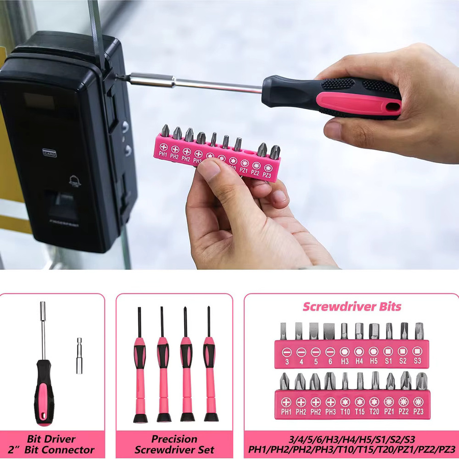 Camecho 39-teiliges Werkzeugset in Rosa für Reparaturen im Haushalt - Bild 2