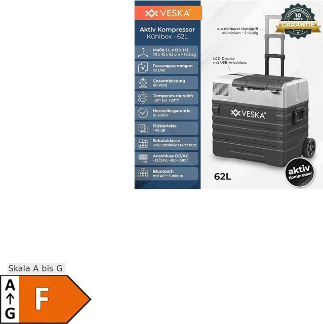 VESKA Kompressor Kühlbox mit APP-Steuerung, elektrische Gefriertruhe, Anthrazit, 62 l - Bild 1