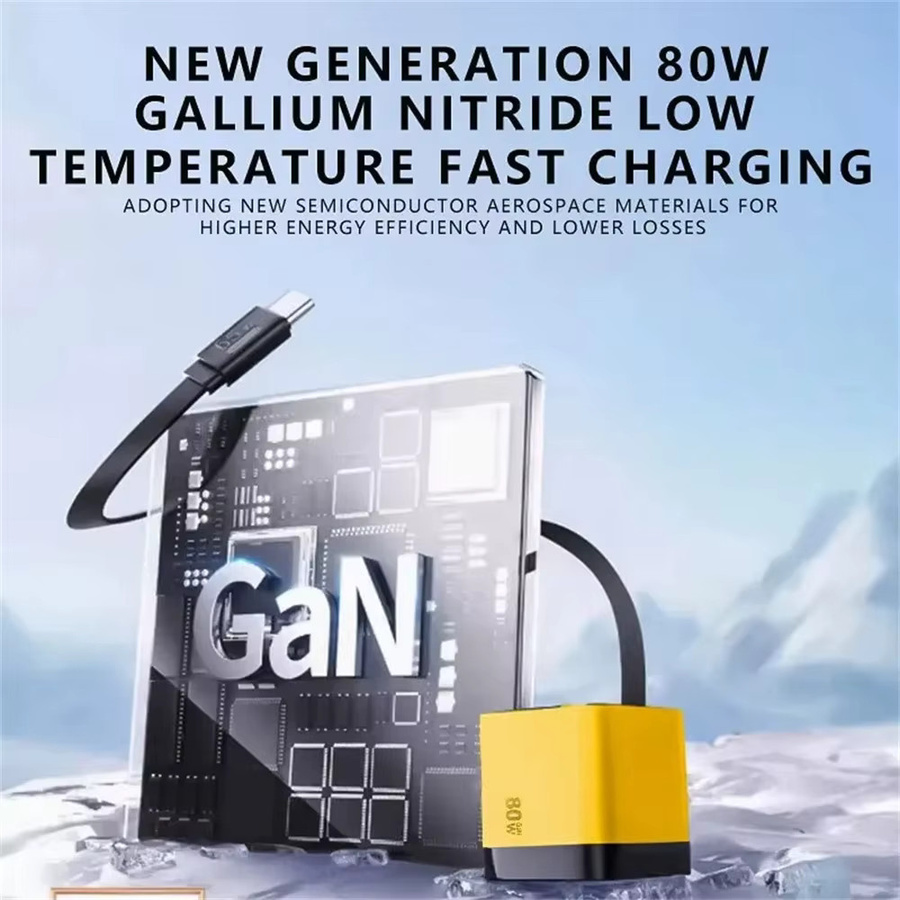 80W GaN USB-C Schnellladegerät mit einziehbarem Kabel für iPhone, Samsung, Xiaomi und Huawei - Bild 2