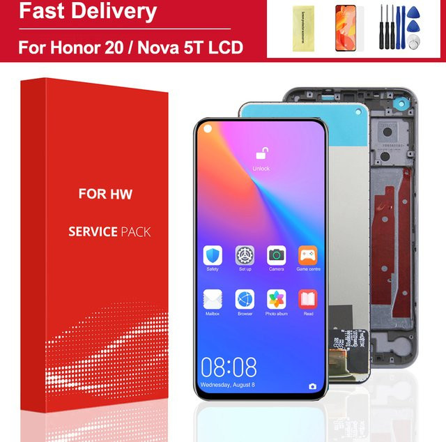 Huawei Nova 5T YAL-L21 LCD Touch Screen Digitizer Montage mit Rahmen für Honor 20 YAL-AL00 YAL-TL00 Display Bildschirm in Schwarz 6,26 Zoll - Bild 1