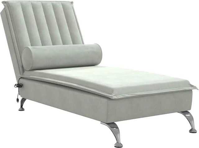 vidaXL Massage-Chaiselongue aus Samt in Hellgrau mit Nackenrolle - Bild 1