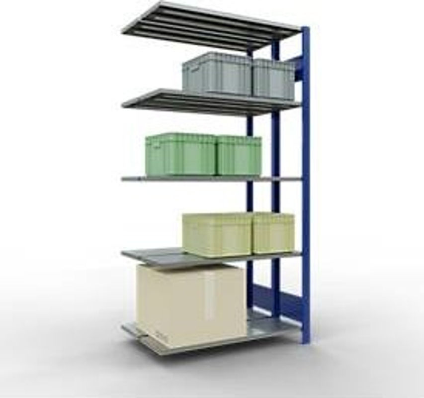 SCHULTE Lagertechnik Stecks.Doppelanbauregal Typ 150 in Blau und Silber mit 2x5 Böden, B/T/H: 200 x 100 x 30 cm - Bild 2