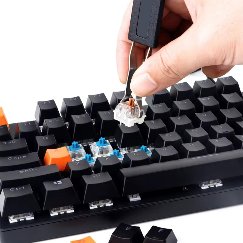 Tastenkappen-Abzieher und Schalter-Abzieher aus Edelstahl mit 2-teiliger Tastatur-Reinigungsbürste in Schwarz für mechanische Tastaturen - Bild 1