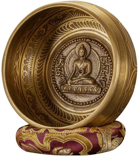 OEMG Tibetische Klangschale aus Messing in Gold für Yoga und Meditation handgemacht aus Nepal - Bild 1