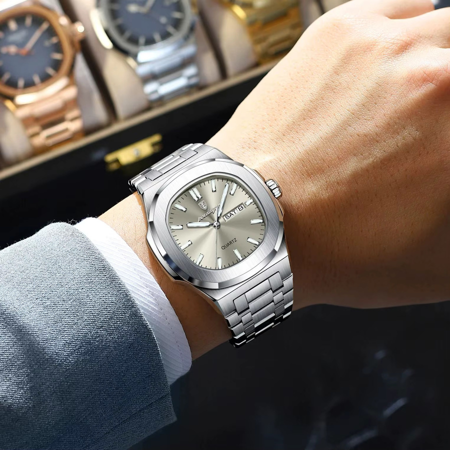 POEDAGAR Armbanduhr Edelstahl, Quarz, Datum, Wochentag, Herren - Bild 5