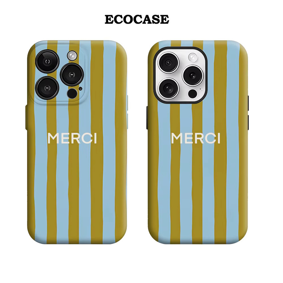 Merci Blue Stripes Handyhülle für iPhone 17 16 15 14 13 12 11 Pro Max Plus mit doppelschichtiger Rückseite in Blau und Multicolour - Bild 2