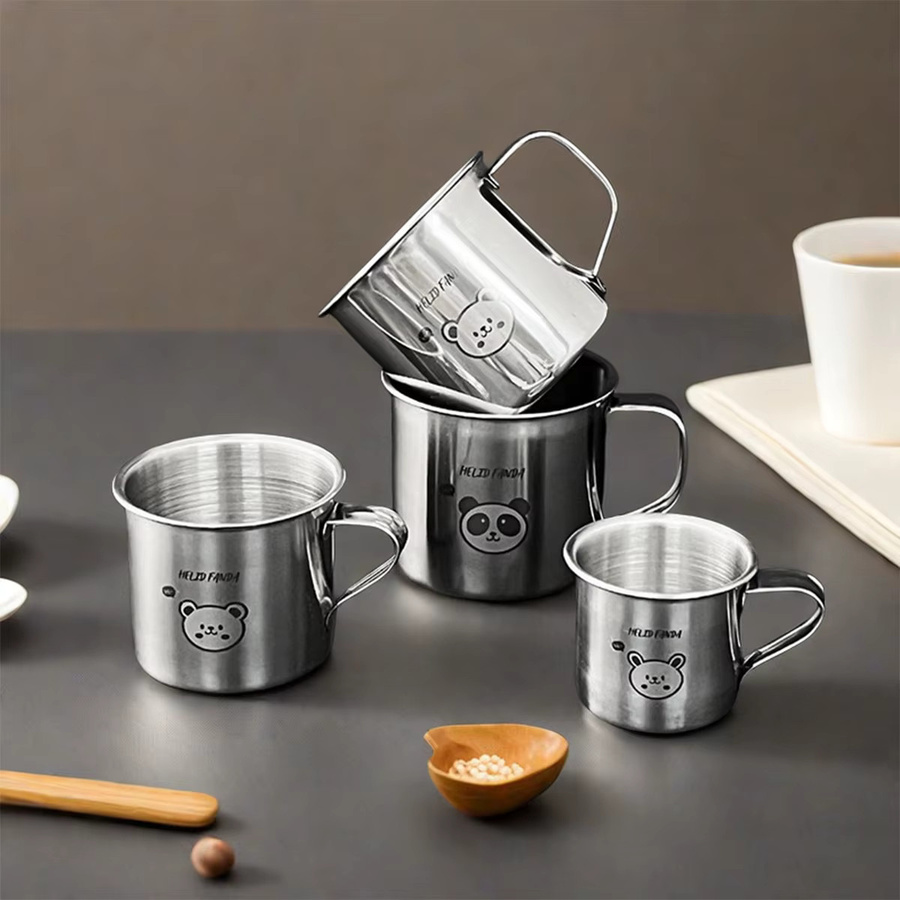 WORTHBUY Kindertrinkbecher aus Edelstahl in Silber mit Griff, auslaufsicherer Trinkbecher für Kinder, 50 ml - Bild 2