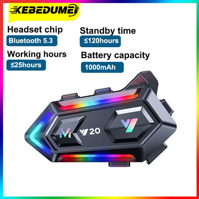 Kebidumei Y20 Motorradhelm-Headset mit Bluetooth 5.3, Rauschunterdrückung und 1000 mAh Akku, wasserdichte kabellose Freisprecheinrichtung in Schwarz - Bild 1