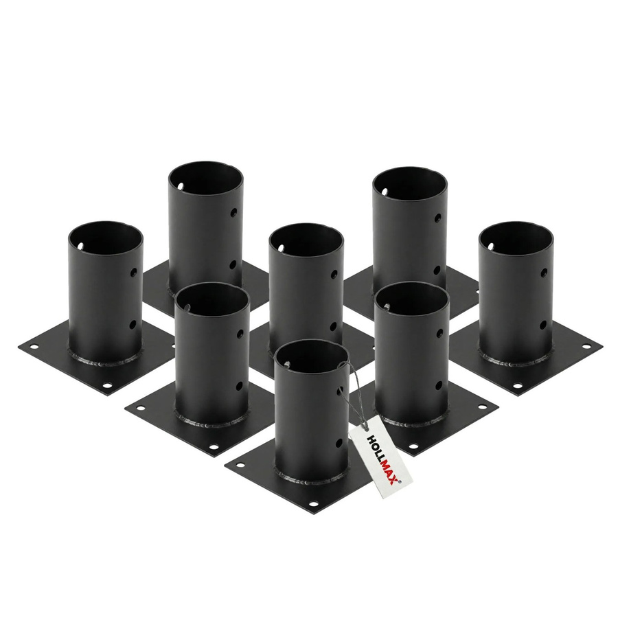 HOLLMAX Pfostenträger Set 8 Stück Aufschraubhülse für Rundholzpfosten 80 mm Schwarz Matt Pulverbeschichtet - Bild 2