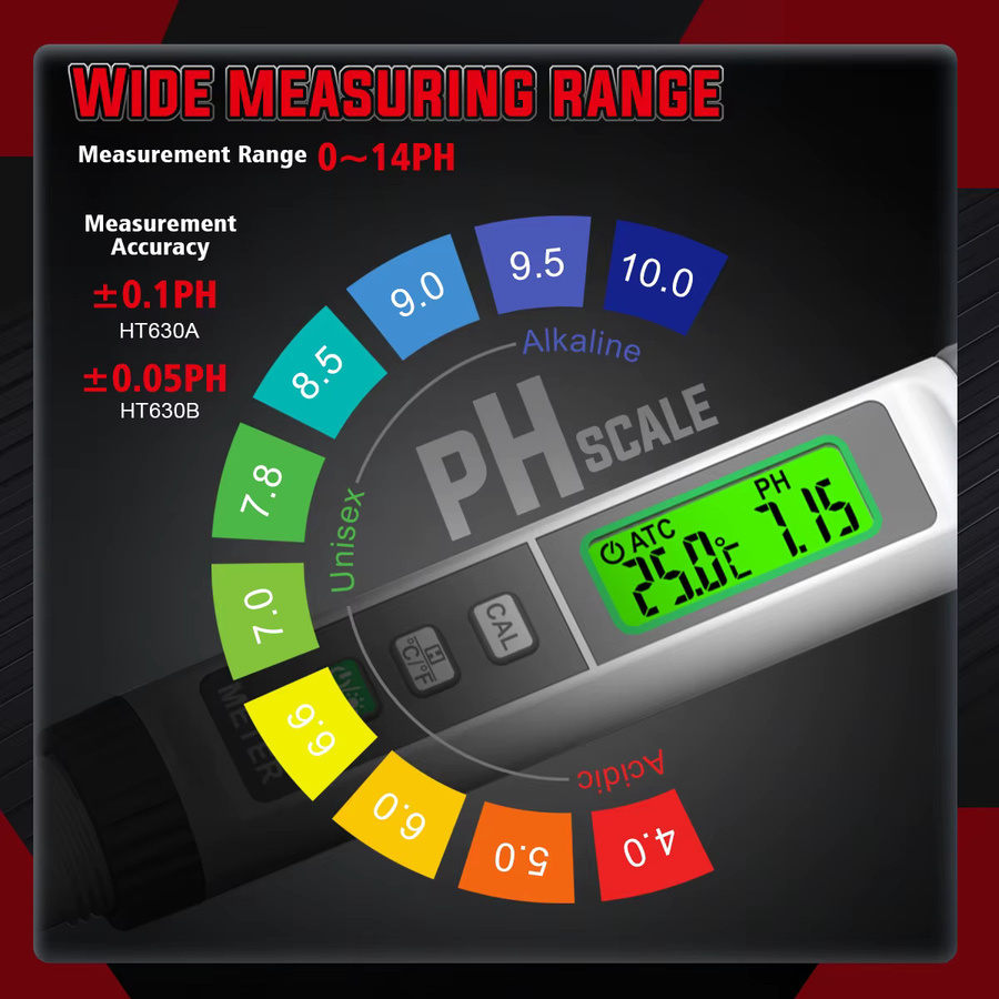 HABOTEST HT630A/B Digitaler pH-Meter-Stift mit Salinitäts- und Temperatur-Tester sowie Leitfähigkeitsfilter in Weiß - Bild 2