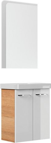 FACKELMANN Waschplatz-Set MILANO in Asteiche und Weiß mit LED-Beleuchtung und Soft-Close-Türen, B/T/H: 55,5 x 30,0 x 67,0 cm - Bild 1