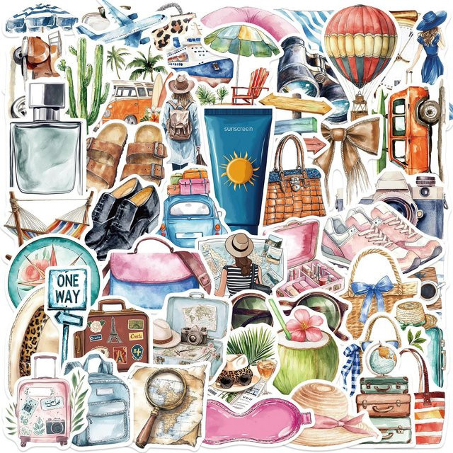 50 Stück Cartoon Reise Stil Graffiti Aufkleber wasserfest für Laptop, Gitarre und Gepäck in Multicolour - Bild 1