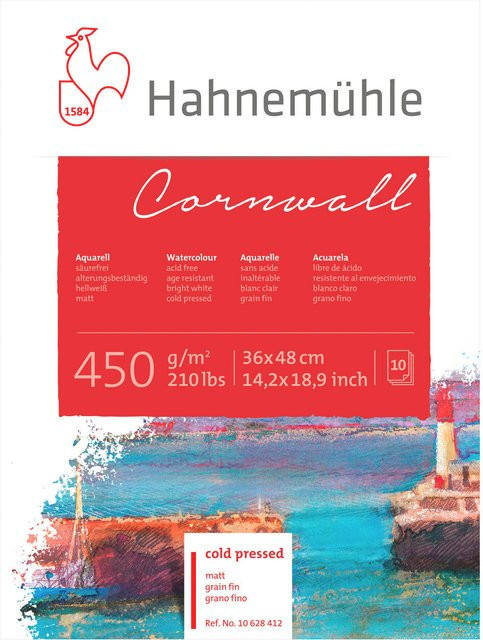 Hahnemühle Aquarellblock Cornwall matt in Hellweiß, 450g/m², 10 Blatt, B: 48 cm, H: 36 cm - Bild 1