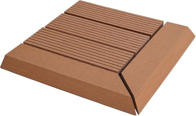 BERLINLODGE WPC Eck-Bodenfliese mit Abschluss in Teak Linear, Farbe Braun, B/T: 30 x 30 cm - Bild 1