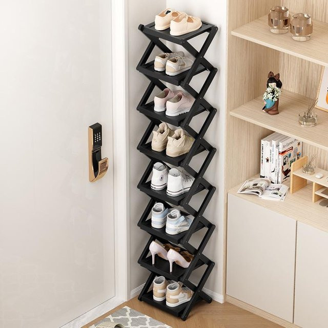 HomeHarmony Faltbares mehrstöckiges Schuhregal in Schwarz, 2 Ebenen, Breite: 25 cm - Bild 1