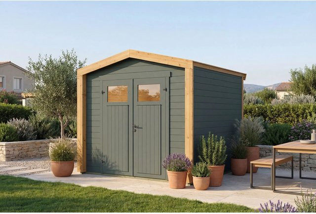 Weka Holz-Gartenhaus Killarney mit Satteldach in Grau-Grün lasiert, B/T/H: 261 x 263 x 241 cm - Bild 1