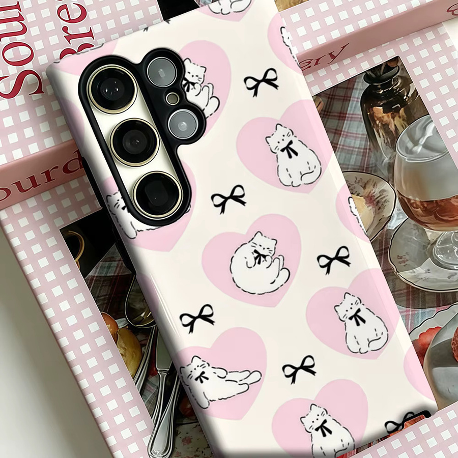 Potdemiel Handyhülle mit Herz-Kätzchen-Schleife Charm für Samsung Galaxy S25 Ultra, S24 und S23 Ultra Plus, stoßfeste Doppelschicht Rückabdeckung - Bild 3