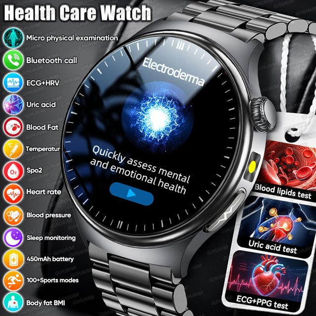 GUHUAVMI Smartwatch mit EKG, Blutdruckmessung und Körperanalyse in Grau für Männer und Frauen mit Sprachanruf-Funktion - Bild 1