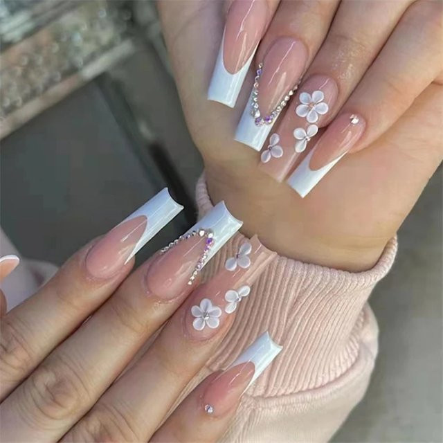 JIASHIXUAN Künstliche Nägel, Blumen-Design, Sarg Form, Glänzend, 24 Stück - Bild 1