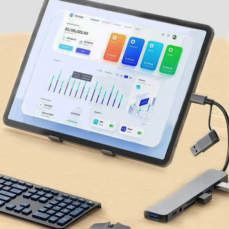 8 in 1 USB C Hub Expander Multiport Adapter Typ C Splitter Dock mit SD Kartenleser für Samsung PC und Tablet für schnellen Datentransfer und Aufladen - Bild 3