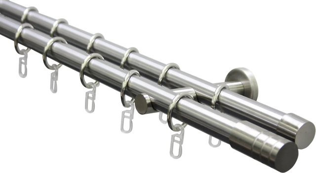 Gardinia Gardinenstangen-Set Zylinder 2-läufig in Edelstahloptik, Farbe: Silber, Durchmesser: 20 mm, Länge: 240 cm - Bild 1