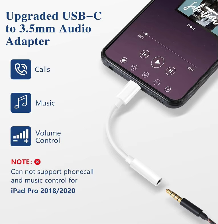 USB-C auf 3,5 mm Audio-Adapter in Weiß für iPhone 16, 15 und andere USB-C Geräte – Kopfhörer-Klinkenadapter Typ C Aux Dongle - Bild 2