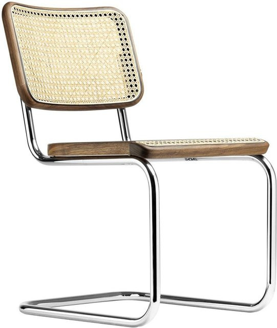 Thonet S 32 V Freischwinger Pure Materials mit braunem Leder und Gestell aus Massivholz - Bild 1