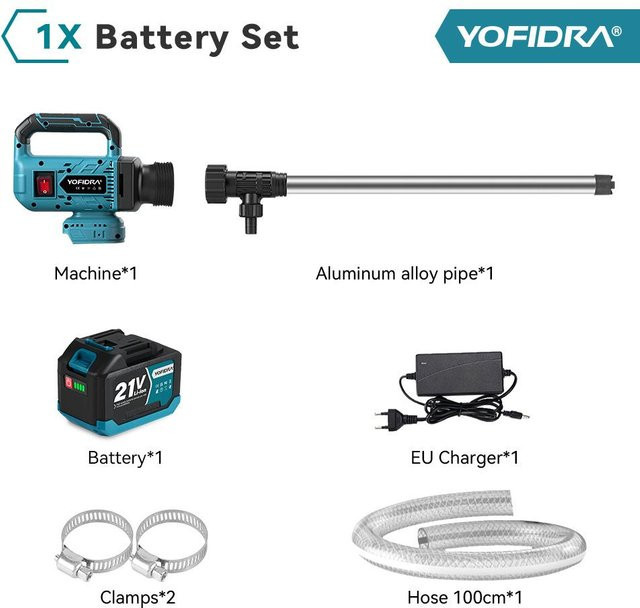 YOFIDRA 3-Gang-Bürstenlose Wasserpumpe in Schwarz, Akku-Elektro-Ölpumpe für Garten, Boot und Pool, kompatibel mit Makita 21V-Akkus, 80–150 l/min - Bild 1