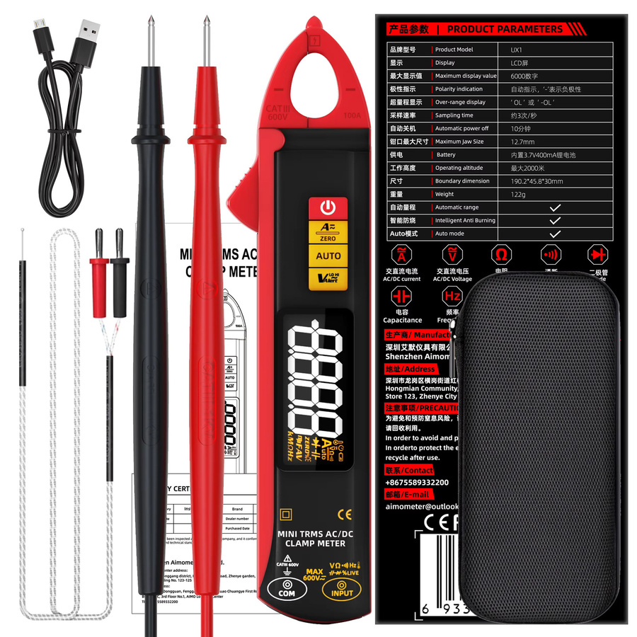 BSIDE UX1 Digitales Zangenmessgerät True RMS Amperemeter für DC/AC Strom und Temperatur in Rot - Bild 6