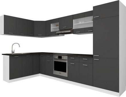 VCM Küchenzeile Esilo in Anthrazit, Weiß und Grau, moderne Eckküche mit Glastüren und Schubladen, Breite: 505 cm, Höhe: 207 cm, Tiefe: 60 cm - Bild 2