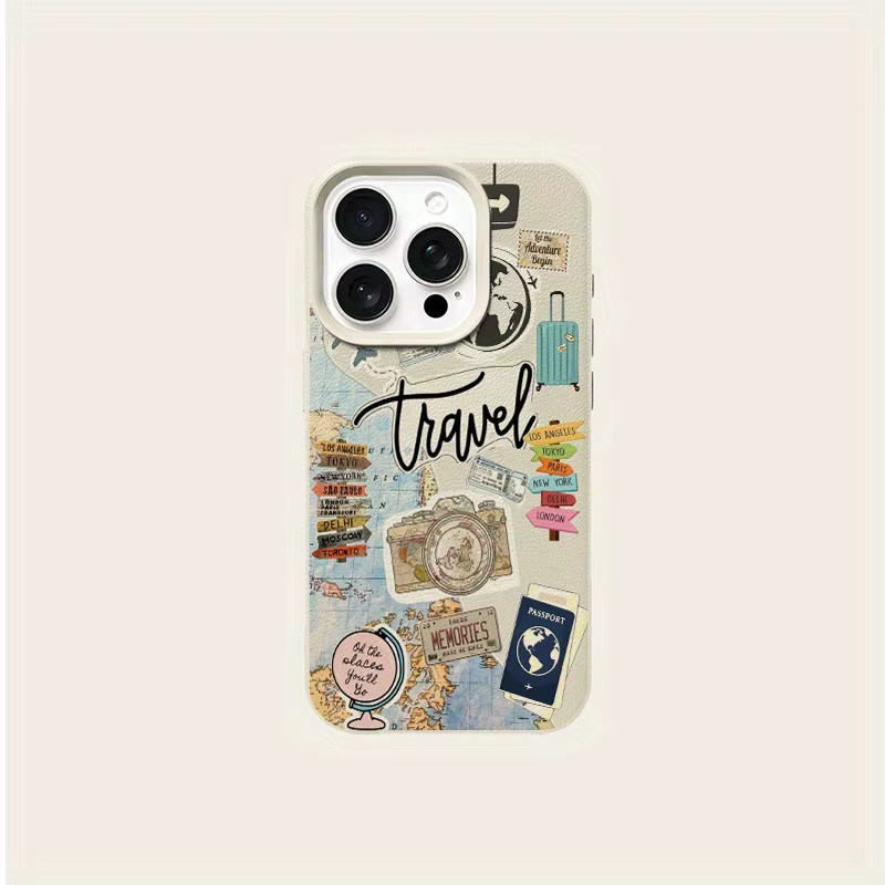 Handyhülle mit Reiseelement-Collage-Design und Lychee-Textur für Apple iPhone 11 bis 17 Pro Max Plus Air X XS XR, Multicolor, weiche Abdeckung - Bild 3