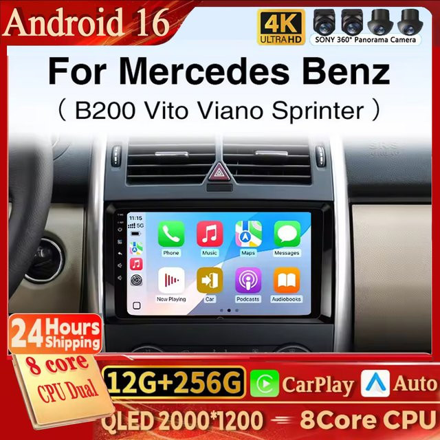 TIEYEZ Android 16 Autoradio für Mercedes Benz B200 W245 W169 Viano Vito W639 Sprinter W906 mit kabellosem Carplay und Android Auto, Schwarz - Bild 1