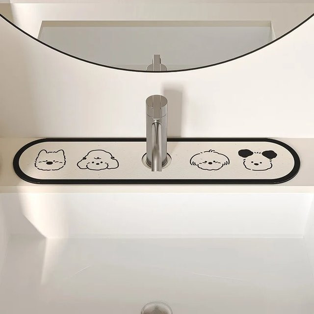 VIKAMA Wasserabsorbierende Kieselgur-Matte mit Cartoon-Welpen Design in Weiß - Bild 1