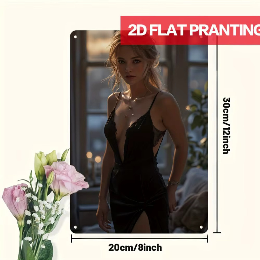 Elegantes Metall-Wandkunst Porträt in Schwarz und Gold von CIFBUY, rechteckiges Frauen-Kunstwerk mit Samt-Textur für dein Schlafzimmer - Bild 3