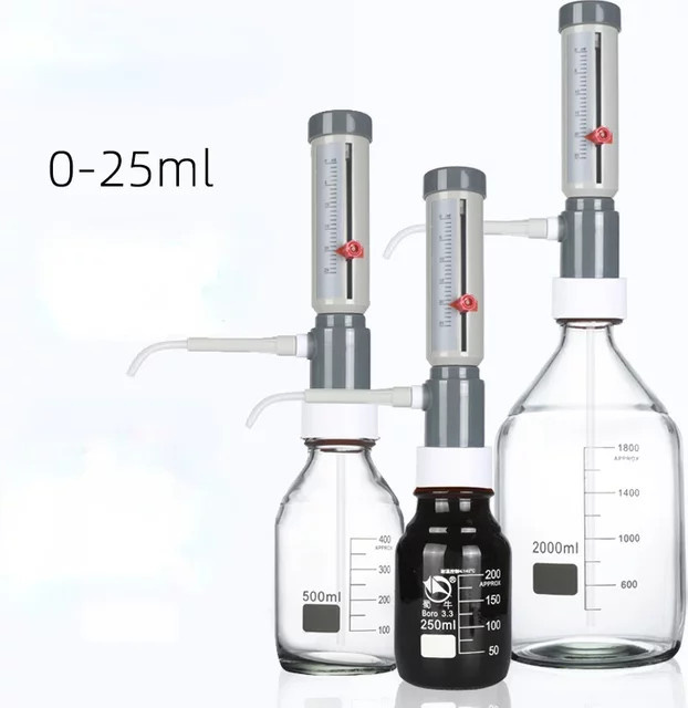 Einstellbarer quantitativer Laborflaschenaufsatz-Dispenser mit Hülstentyp, 0-25ml, transparent aus Kunststoff - Bild 1