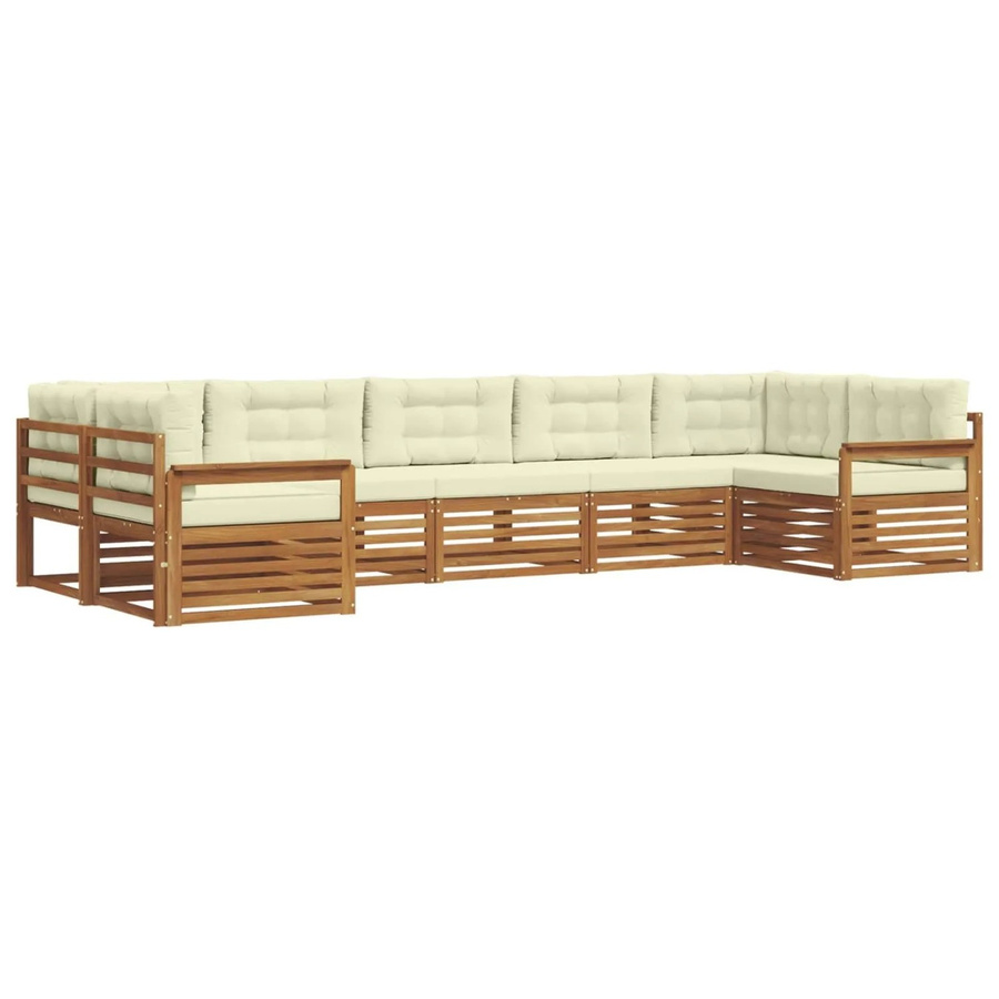 vidaXL Sofagarnitur 7-teilig aus Massivholz Akazie in Natur und Beige mit L-Form und abnehmbaren Kissen - Bild 2