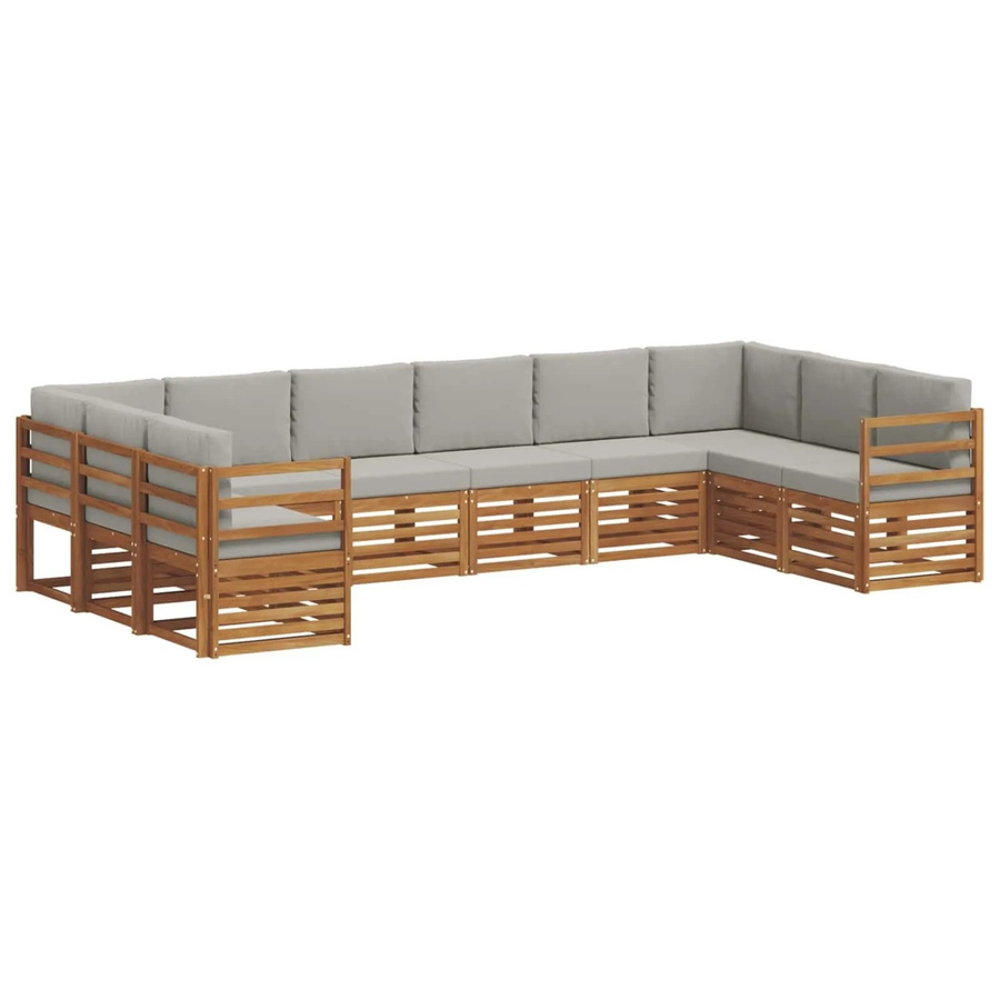 vidaXL Sofagarnitur 10-teilig aus Massivholz Akazie in Natur und Hellgrau mit L-Form und Polsterung - Bild 2